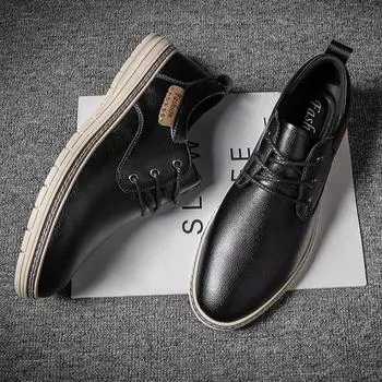 Large size men s shoes 2025 summer new high-end Korean version lace-up casual shoes men s business British style trendy leather shoes 38 чёрный