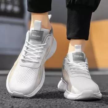 Large size men s shoes autumn fly-woven mesh sports casual breathable running non-slip and wear-resistant lightweight soft sole versatile trendy shoes 39 серый