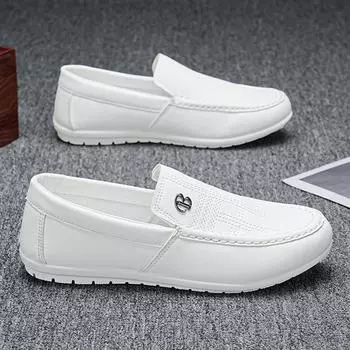 Large size men s shoes spring 2025 new trend casual Doudou shoes cover feet soft leather soft sole one pedal loafers 39 белый