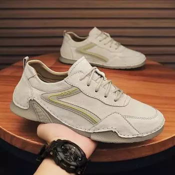 Large size men s shoes versatile trend fashion breathable casual shoes hand stitched shoes low top lace up soft baseplate shoes 38 серый
