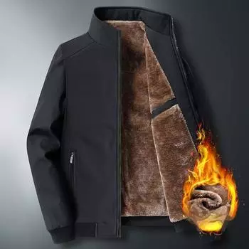 Мужская зимняя куртка большого размера, толстая теплая, с воротником-стойкой, мужская зимняя куртка, мужская куртка, теплая бархатная куртка 3XL чёрный