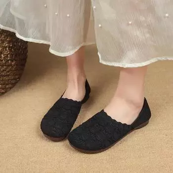 Large size middle-aged and elderly mother shoes flying woven shoes spring and autumn 2025 new shoes casual flat single shoes Korean ver 35 чёрный