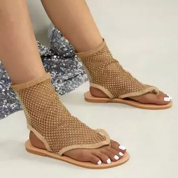 Large size net hole toe sandals women s 2025 spring and summer new foreign trade large size hot diamond toe sandals fashion 36 хаки