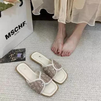 Large size new Chinese style classical buckle sandals women s 2025 summer new flat-bottomed small fragrant women s slippers 35 чёрный