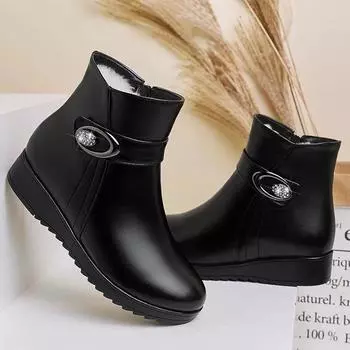 Large size new women s shoes European, American British style flash diamond Martin boots middle-aged and elderly mother platform cotton boots sno 35 чёрный