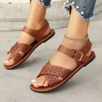 Large size one-word buckle sandals women s 2025 spring and summer new flat-heeled rubber one-word buckle open-toed sandals 36