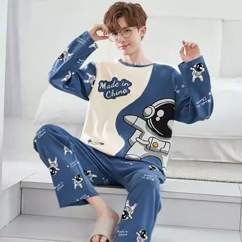 Large Size Pajamas Round Neck Long Sleeve Student Home Clothes Youth Sports Comfortable Trousers Astronaut Suit Can Be Worn Outside L