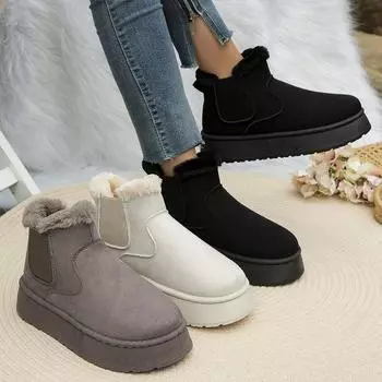 Large-size Platform Boots Women 2024 Winter New Cotton Shoes Fashion Korean Version Thickened Student Slip-on Short Cotton Boots 36 белый