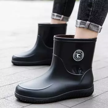 Large size rain shoes men s medium tube waterproof shoes thick-soled fashion outdoor water boots thermal short rain boots rubber shoes 39