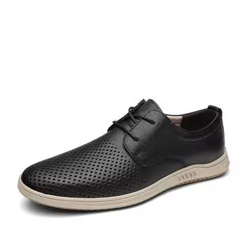 Large size rubber non-slip sole Youth trend Men s casual leather shoes Lace-up round head Daily work Shoes 38 чёрный