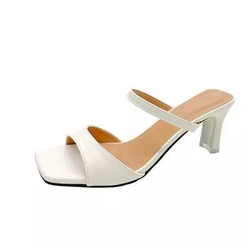 Large size sandals for women in the summer of 2025, European and American fashion versatile new square head thick heel one foot half drag 35