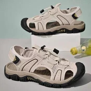 Large size sandals summer new men s hollow breathable cool slippers outdoor bag head beach shoes dad Shoes 38 песочный