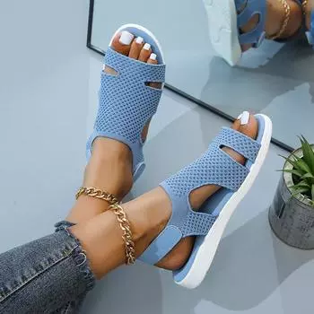Large size sandals women s summer new flat-bottomed fly-woven Velcro women s sandals women s 35 зелёный