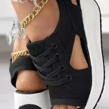 Large size sandals women s summer new fashion fish mouth sandals lace-up wedge heel rocking bottom sports sandals 36 синий