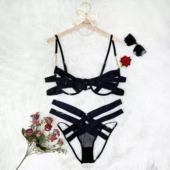 Сексуальный комплект нижнего белья большого размера с трехточечным ремешком-цепочкой 1XL