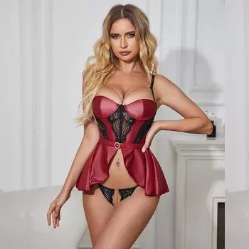 Большой размер секс xl бордовый отстегивающаяся цепочка кожа кружево сексуальный MINTL.XS-S
