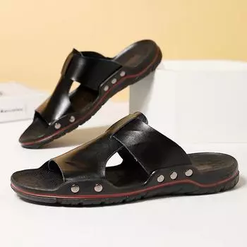 Large size shoes cowhide cool slippers outdoor soft surface new 2025 summer high-grade slippers slippers 38