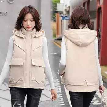 Large size short velvet thickened hooded cotton vest women s fat mm loose vest thermal vest vest vest vest vest L белый
