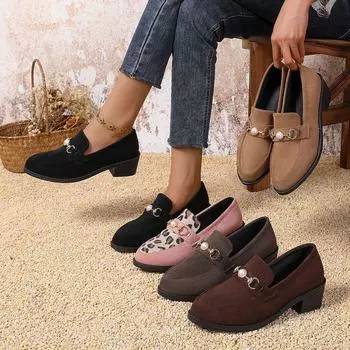 Большие размеры одинарных туфель женские 2024 осень новые женские туфли плоские повседневные туфли женские с одной педалью маленькие ароматные любовь 36 чёрный