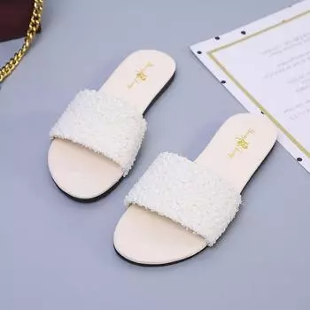Large size slippers 2025 new fairy style fashion one-character trendy flat bottom open-toed fish mouth muffin low slippers 35 синий