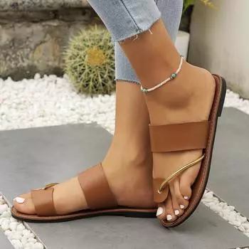 Large size solid color 2024 summer new round head fashion toe one-word women s thick-soled slippers 43 36 чёрный