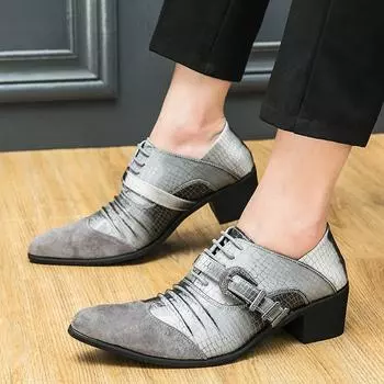 Large size spring and autumn men s new leather shoes fashion high heel pointed leather shoes trend foreign trade men s shoes 38