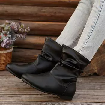 Large size stacking boots British style retro short boots 2024 autumn and winter new Martin boots large size single boots knight boots 36 чёрный
