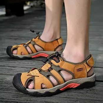 Large size summer cowhide sandals cowhide outdoor creek shoes casual men s beach shoes Shoes 38