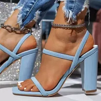 Large size thick heel summer roman high heel sandal heels shoes 35 чёрный