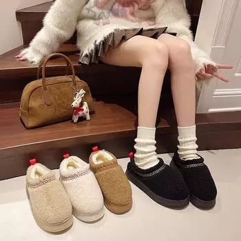 Large size thick-soled lamb wool snow wool slippers women s 2024 autumn and winter new bag head outer wear velvet warm cotton shoes 35