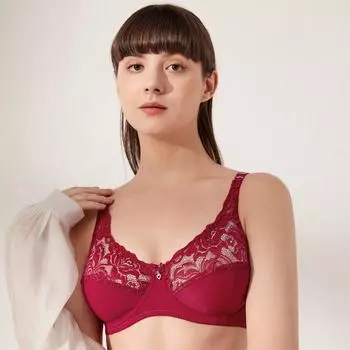 Large size ultra-thin bra lace sexy steel ring large cup gathering adjustment women s underwear 34/75C белый