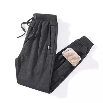 Large Size Warm Lamb Velvet Thickened Plush Sports Pants for Men s Trousers Loose Middle-aged and Elderly Straight Trousers L