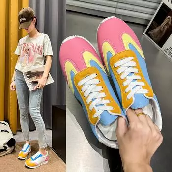 Large size white shoes women s 2025 new fashion Korean version breathable color matching sports shoes student casual flat baseplate shoes 35 темно-синий