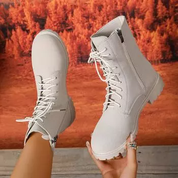 Large size women s boots 2025 new retro short boots women s thick heel round head Martin boots side zipper British style women s shoes 36