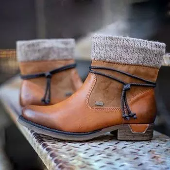 Large size women s boots autumn and winter short wool boots retro style snow boots 35 чёрный