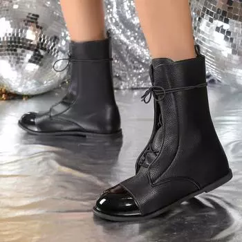 Large size women s boots Martin women s new 2024 medium tube thin boots women s black locomotive handsome thick heel 36 чёрный