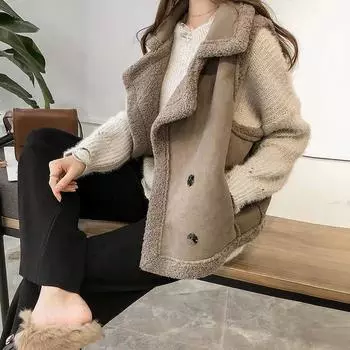 Large size women s clothing 100kg lamb wool vest winter loose fat mm fur integrated imitation suede 8003 M recommends [80-50kg] хаки
