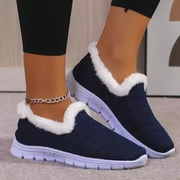 Large Size Women s Cotton Shoes 2024 Autumn New Round Head Flat Hair Fashion Women s Running Shoes 36 синий