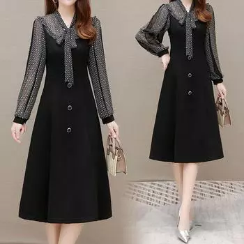 Женское модное платье большого размера с длинными рукавами и цветочным принтом XXXL чёрный