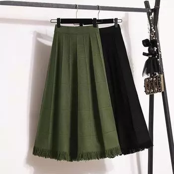 Large Size Women s Fat Mm New Winter Style Slim and Age-reducing Tassel-edged Simple A-line Skirt Loose Skirt for Women M чёрный