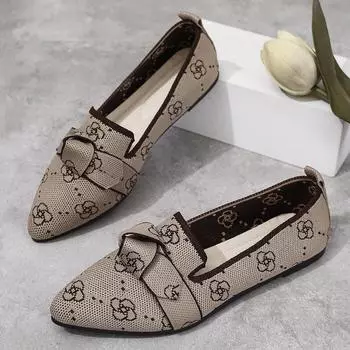 Large Size Women S Flats Fashionable Fly-Woven One-Pedal Bow Casual Breathable Commuter Shoes 36 светло-коричневого