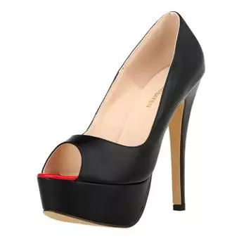 Большие размеры женские сексуальные туфли-лодочки на шпильках модные матовые кожаные туфли на платформе 14 см с открытым носком для вечеринок, ночных клубов, свадебных туфель 35