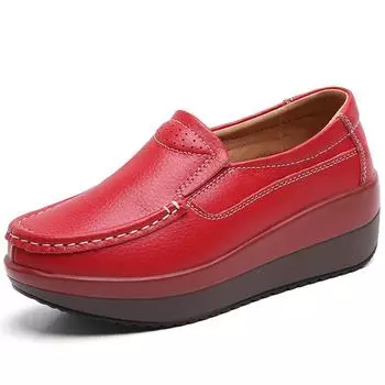 Large Size Women s Shoes Genuine Leather Thick Bottom Rocking Shoes Wedge Heel Women s Single Shoes Foot Increase Height Large Size Women s Shoes 35 белый