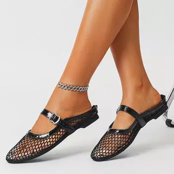 Large size women s shoes - half drag strap non-slip flat bottom fishing net single shoes 35 чёрный