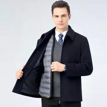 Large size wool coat men s down liner removable winter thickened cashmere coat men s woolen jacket 165