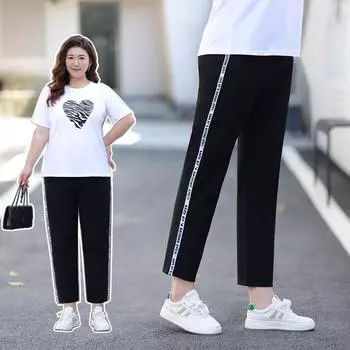 Large-sized Stretch Sports Nine-point Harun Pants for Women XL чёрный