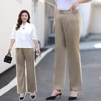 Large-sized Thin Straight-leg Pants for Women In Spring and Summer, High-waisted Slimming Silky and Drape Casual Pants XL шампанского
