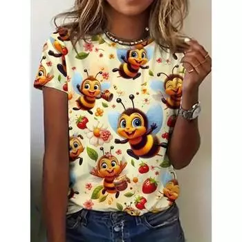 Large Sizes Beach Style 3D Print T-Shirt Casual Short Sleeve Top For Spring & Summer Women s Plus Size Clothing XS