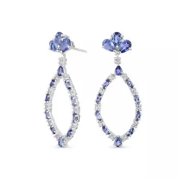 Large Statement Open Teardrop Slavender Purple Gemstone Tanzanite Leaf Chandelier Earrings for Sterling Silver Women.925 фиолетовый