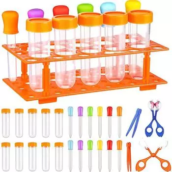 Large Test Tube Rack Set, Including Large Test Tubes, Silicone Droppers, Storage Racks, Plastic Tweezers, Convenient Plastic Scissors, Test tubes and test tube rack